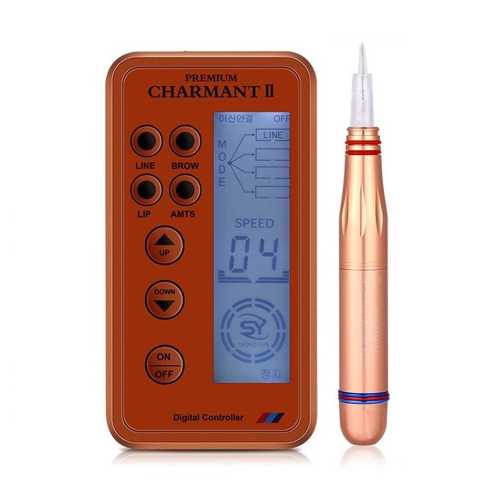LCD Screen Digital Permanent Tattoo Eyebrow Makeup Machine Tattoo Lip Eye liner Brow Amts Microblading Pen Device With 6PCS Tool Head Accessory (US Plug)
