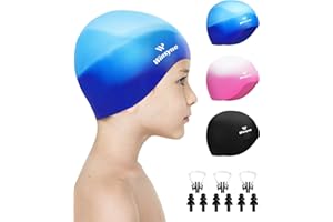 WINSYNE 3 Pack Kids Swim Cap for Boys Girls, Unisex Silicone Swimming Caps for 3-15 Toddler Children Teen, Waterproof Bathing Caps for Short/Long Hair to Keep Hair Dry