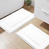 SHACOS Soft Fluffy White Bath Rugs Mats Set of 2 Pieces 16x24 + 20x32 inch, Non Slip Washable Bathroom Rugs, Microfiber Absorbent Bath Rug Plush Floor Rug Carpet