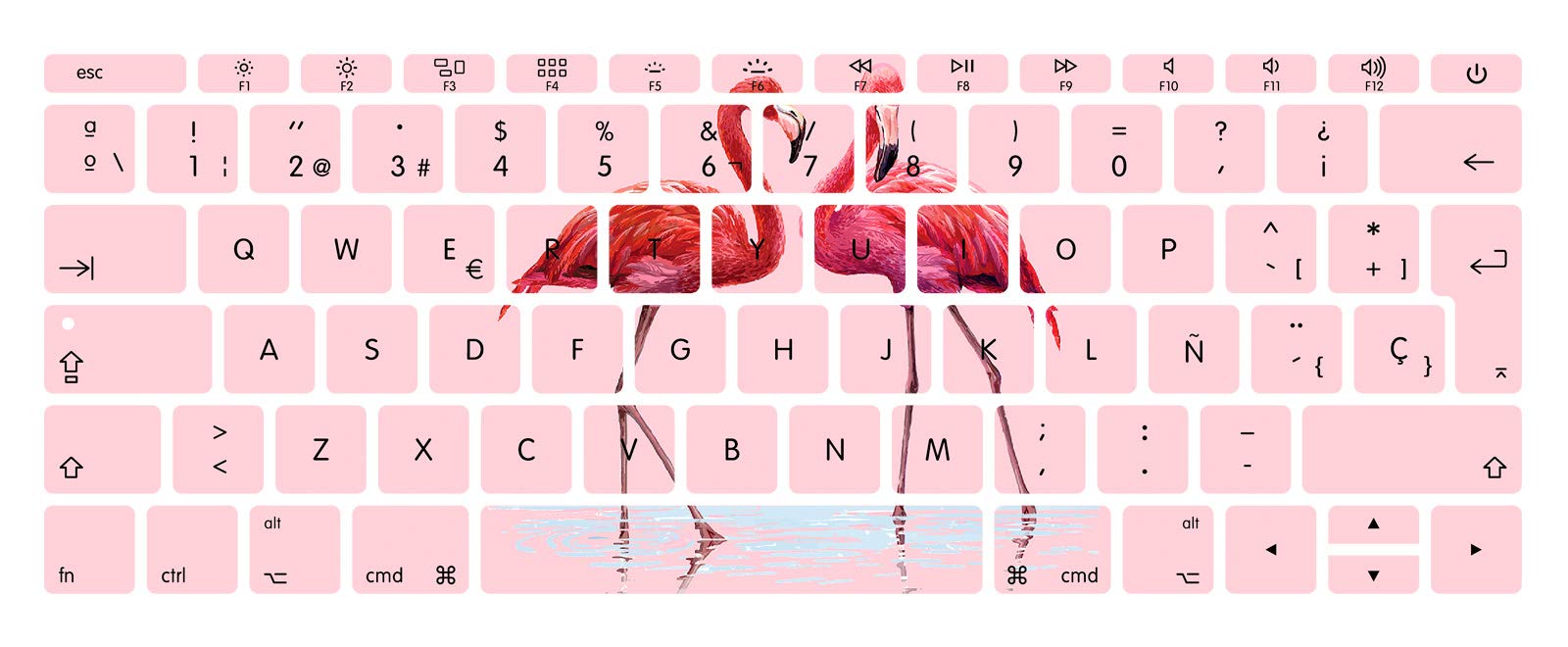 MMDW Spanish ESP Language Silicone Keyboard Cover for MacBook Pro 13 Inch 2017 & 2016 Release A1708 No Touch Bar & for MacBook 12 Inch A1534 Protective Skin (EU Layout),flamingo