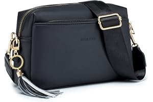 Roulens Triple Zip Small Crossbody Bag for women,Wide Strap Cell Phone Purse Shoulder Handbag Wallet with Credit Card Slots