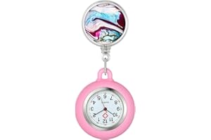 OIDEA Retractable Nurse Watch for Nurses Doctors: Starry Sky Pattern Silicone Cover Lapel Nurse Watch Clip-on Hanging Fob Pocket Badge Watches with Second Hand