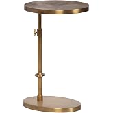 Kate and Laurel Engles Traditional Adjustable-Height Oval C-Table, 15 x 10 x 28, Antique Brass, Vintage Round Indoor Metal C-Shaped End Table with Embossed Pattern for Use as Overbed Table