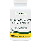 NaturesPlus Ultra Omega 3 6 9 - 1200 mg, 120 Softgels - Borage Oil, Fish Oil, Flax Oil Supplement, Promotes Heart Health, Mood Enhancer, Gluten-Free - 120 Servings