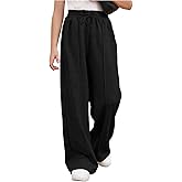 COZYEASE Girl's Wide Leg Sweatpants High Elastic Waist Straight Leg Baggy Jogger Pants with Pocket