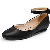 DREAM PAIRS Women's Dress Flats Ballet Low Wedge Round Toe Ankle Strap Comfortable Casual Flats Shoes