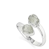LUSTRE AND LIGHT Natural Raw/Rough Herkimer 2 Stone Size Adjustable Stackable Twister Ring for Women in Sterling Silver, April Birthstone Jewelry Gifts for Her (Bezel-Set)