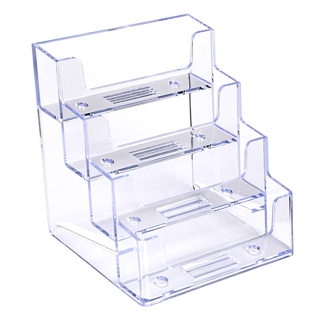 BTSKY 2 Pcs Acrylic Business Card Holders - 4 Pocket Desktop Clear Business Card Stands Countertop Acrylic Index Card Organizer for Desk Tidy Office Accessories