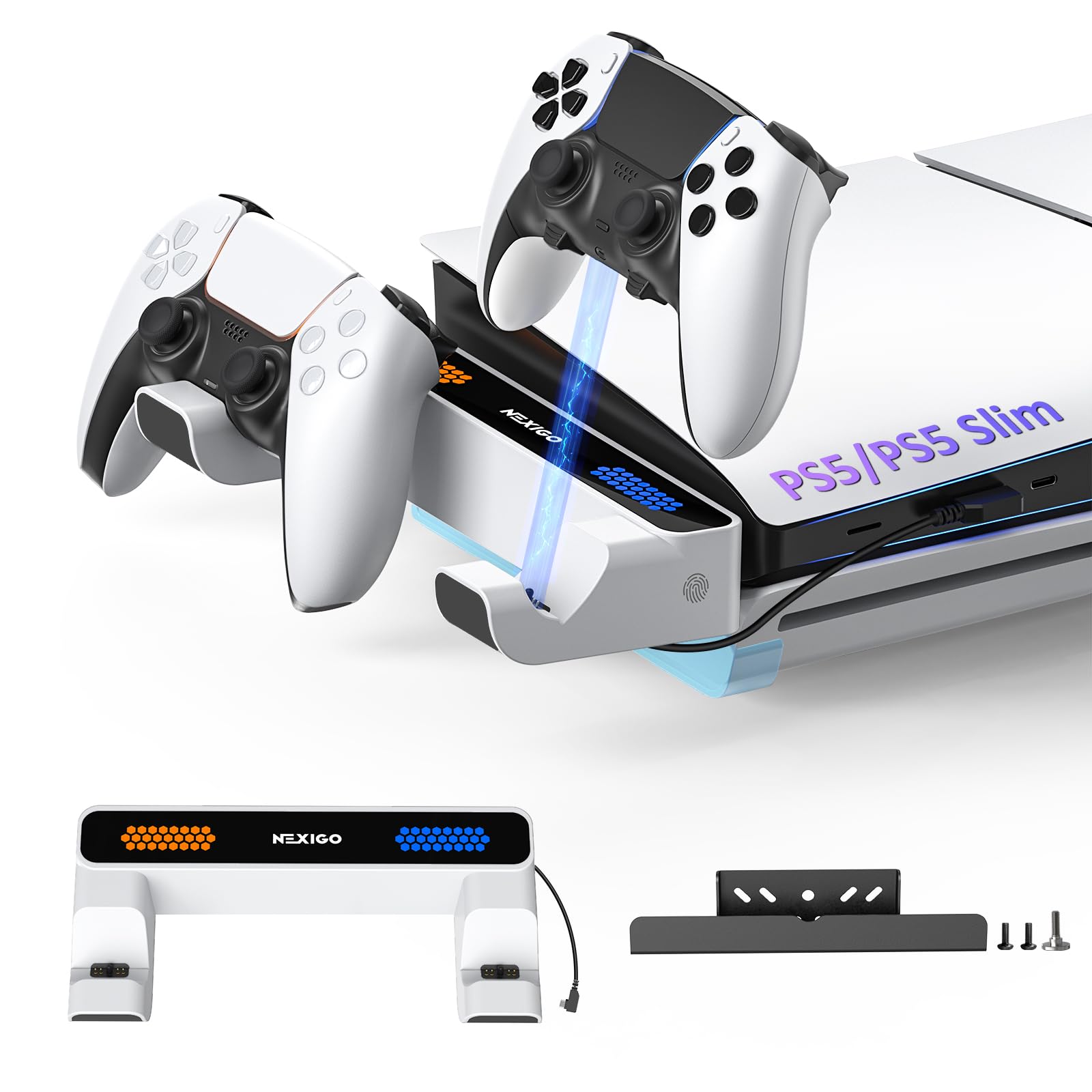NexiGo PS5 Charging Dock Kit - Horizontal & Slim PS5, Dual Charging Station with LED Indicator