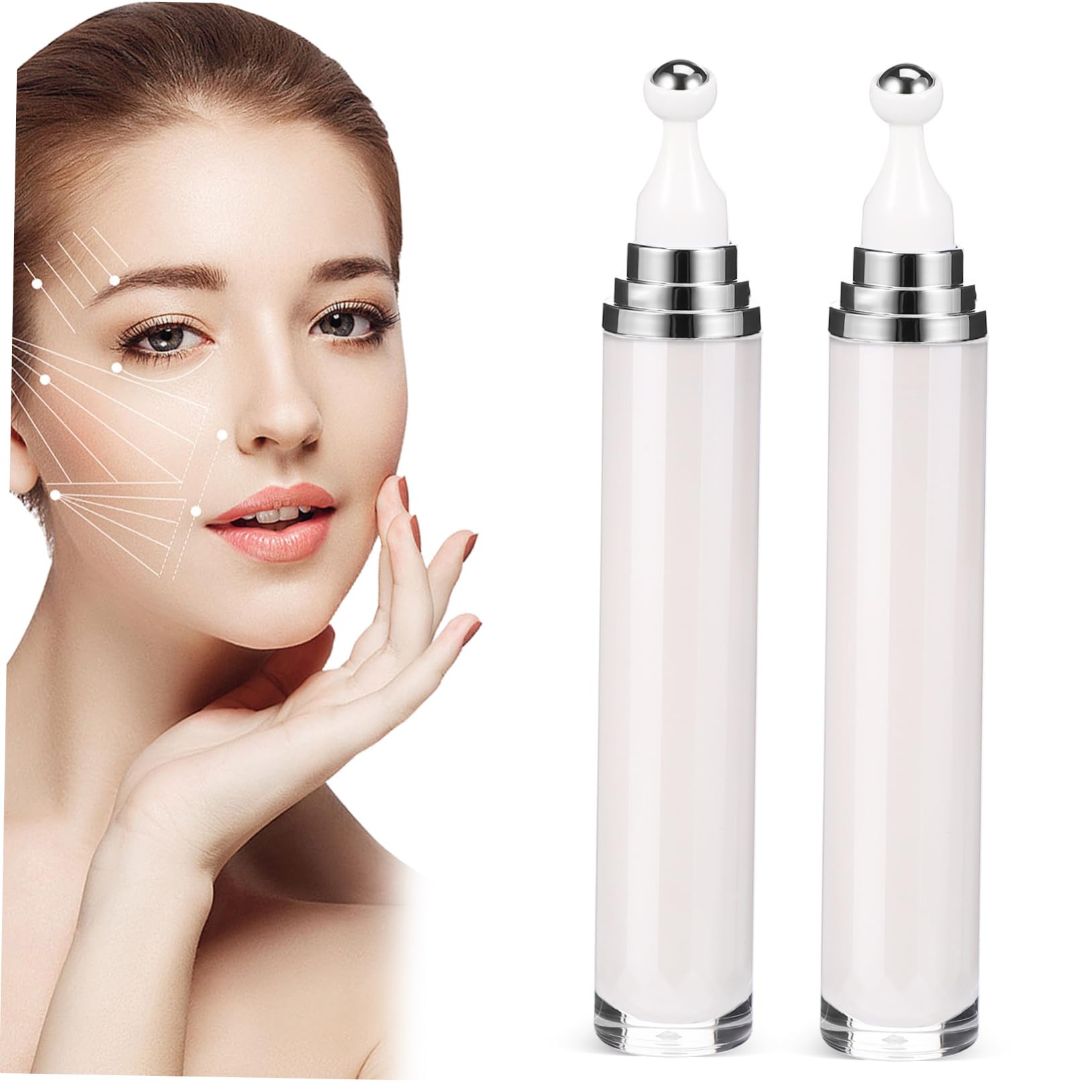 FRCOLOR 2pcs Eye Cream Container Roll-on Bottle Empty Rollerball Bottles Cream Travel Container Cosmetics Oil Tubes Empty Roller Bottles Refillable Eye Tube White Plastic