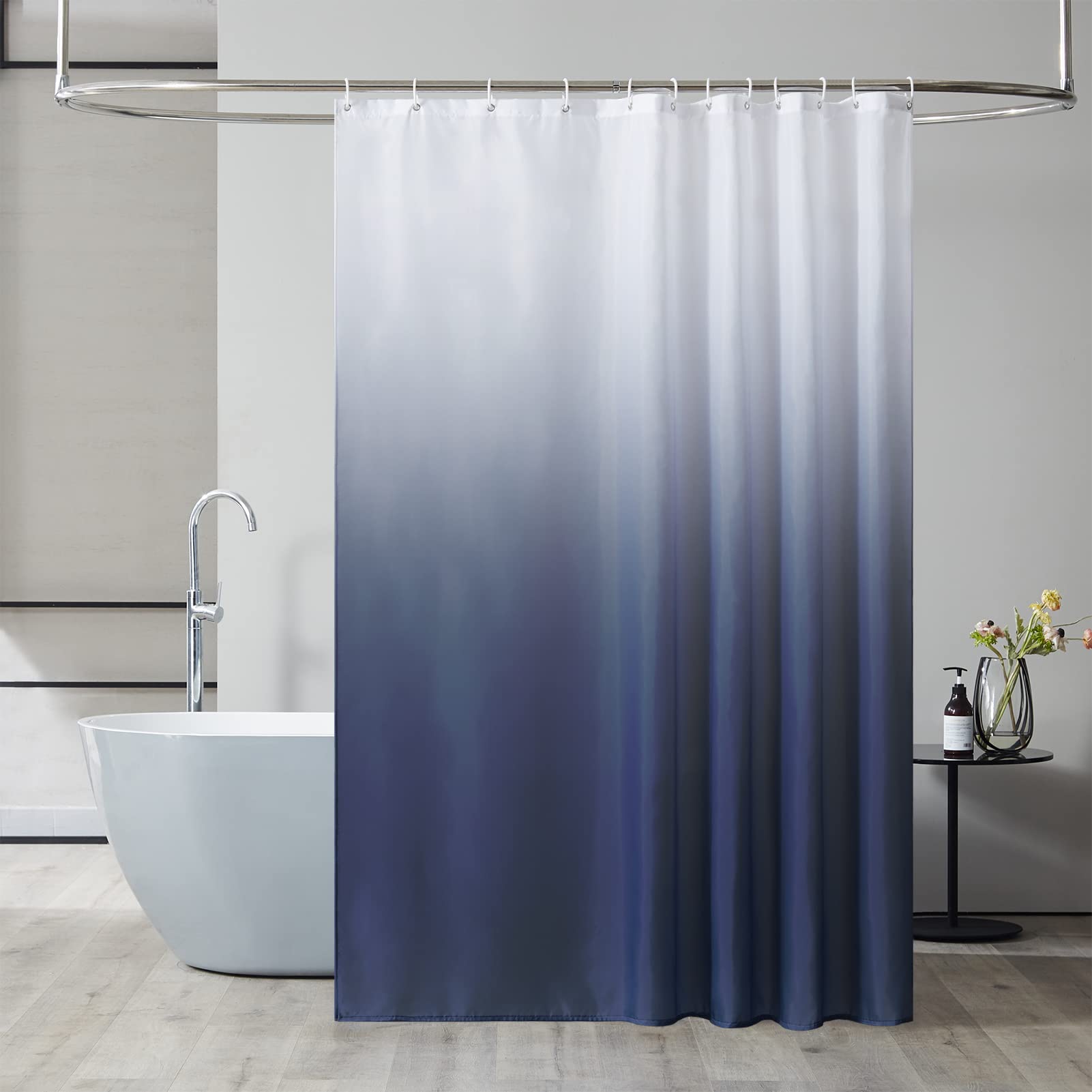 Furlinic Shower Curtain Mould Proof Polyester Fabric Wetroom Bath Curtains Waterproof Machine Washable with 12 Hooks for Bathroom White to Navy Blue 72x78 Inch(180x200cm).
