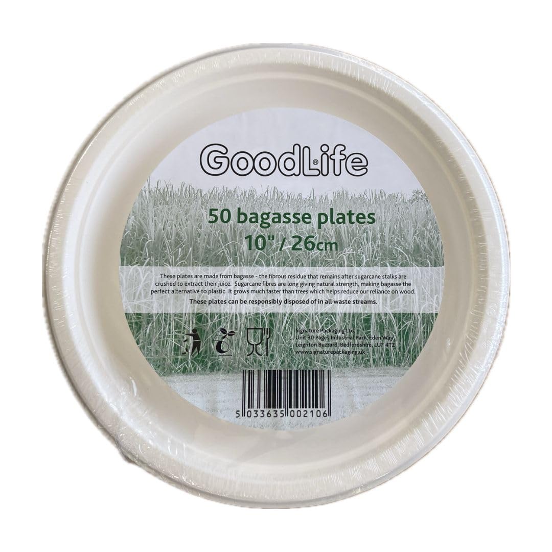 Signature Packaging Sturdy Round Paper Plates, Disposable and Biodegradable Dinnerware for Parties and Events, Eco-Friendly Compostable for Hot and Cold Food - Round 10” (26cm) 50 Plates per Pack