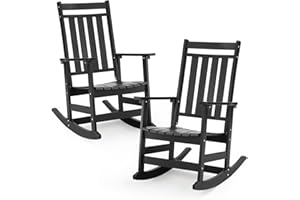 LETKIND Oversized Outdoor Rocking Chairs Set of 2,All Weather Rocker Chair with More Comfortable Seat Panel for Porch Patio Outside(Black)