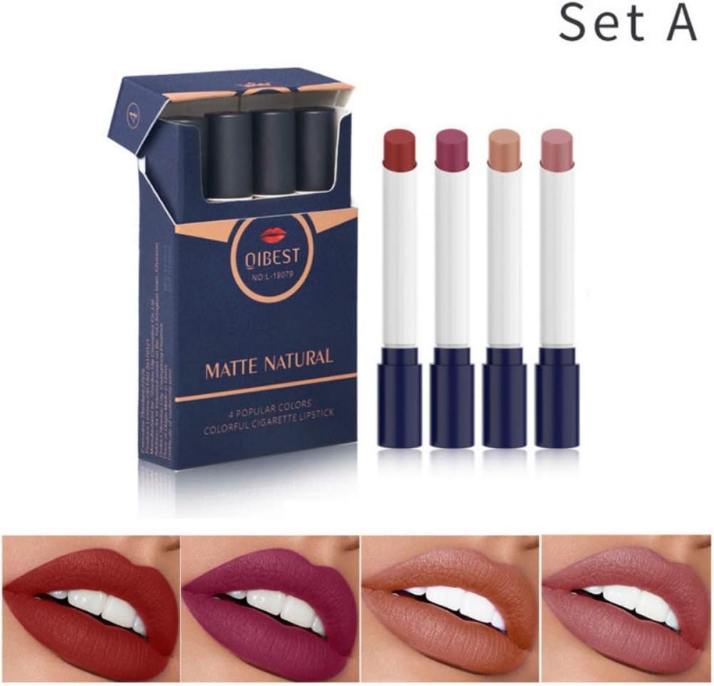 Matte Lipstick Set Cigarette Pack, 4 Colours Red Moisturizer Smooth Lip Stick, Long Lasting Waterproof Lipsticks, Women Makeup Cosmetic Velvet Lipsticks Christmas Gift