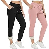 Coume 2 Pcs Women Sherpa Lined Sweatpants Winter Warm Womens Fleece Joggers with Pockets Thermal Athletic Running Pants