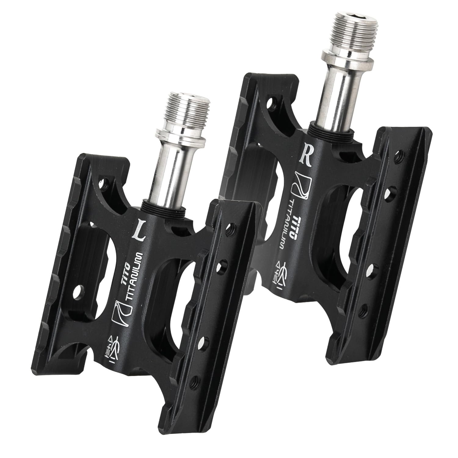 TiTo MiNi Size Bicycle Pedals with Aluminium alloy bicycle foot pedals and titanium axle for MTB and Road Bike (Black)