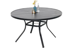 Nixtopia 48 inch Round Patio Dining Table with Metal Steel Frame 4 ft Outdoor Table for 6 Person with Umbrella Hole