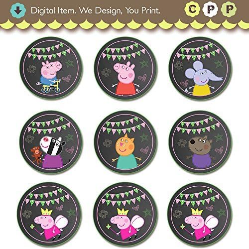Peppa Pig Cupcake Toppers Chalkboard Printable Digital Download
