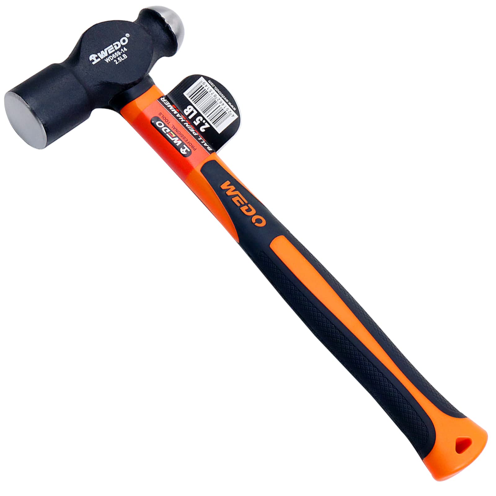 WEDO Ball Pein Hammer with Fiberglass Handles, 2.5lb Ball Peen Hammer with Plastic Non-Slip Coating Handle, High Carbon Steel, Die-Forged, Strong Torque,Length 340mm