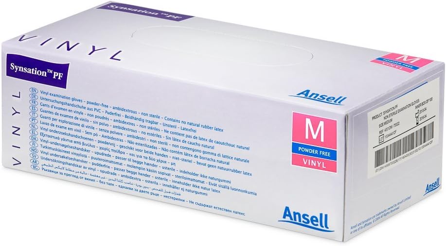 Ansell Medical 4001OXS Examination Glove, Non-Sterile, Synthetic Powder-Free, Synsation PF, X-Small (Pack of 100)