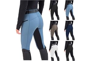 DCTIMES Women's Horse Riding Pants with Zipper Pockets Knee-Patch Schooling Tights Equestrian Breeches Gym Leggings