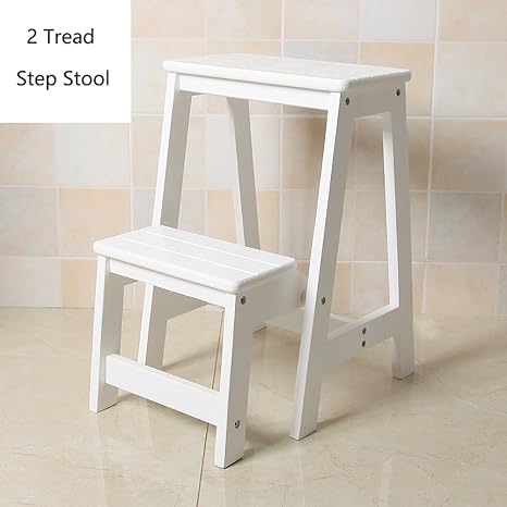 Folding Step Ladder Wood 2 Step Stool Portable Wooden Ladders Foldable Stools