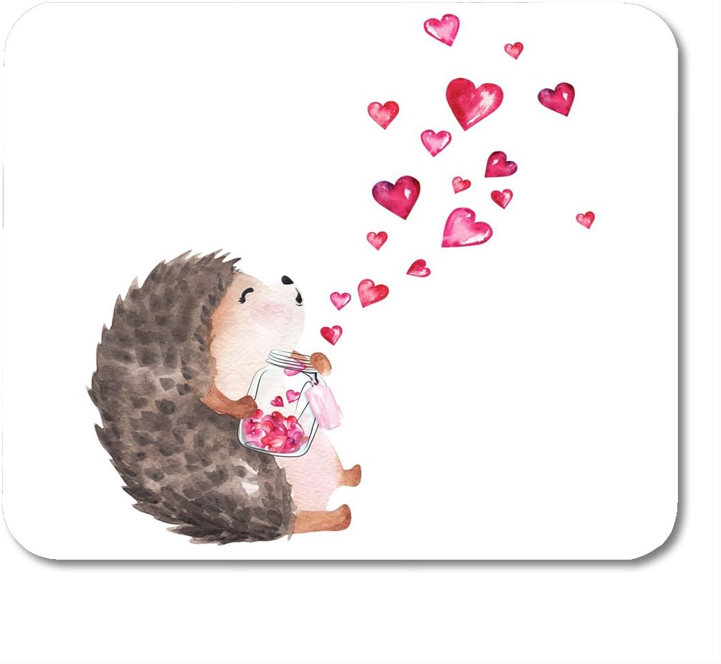 Nakamela Mouse Pads Baby White Animal Watercolor Hedgehog Holding Glass Jar with Hearts Painting Birthday Mouse mats 9.5" x 7.9" Mouse pad