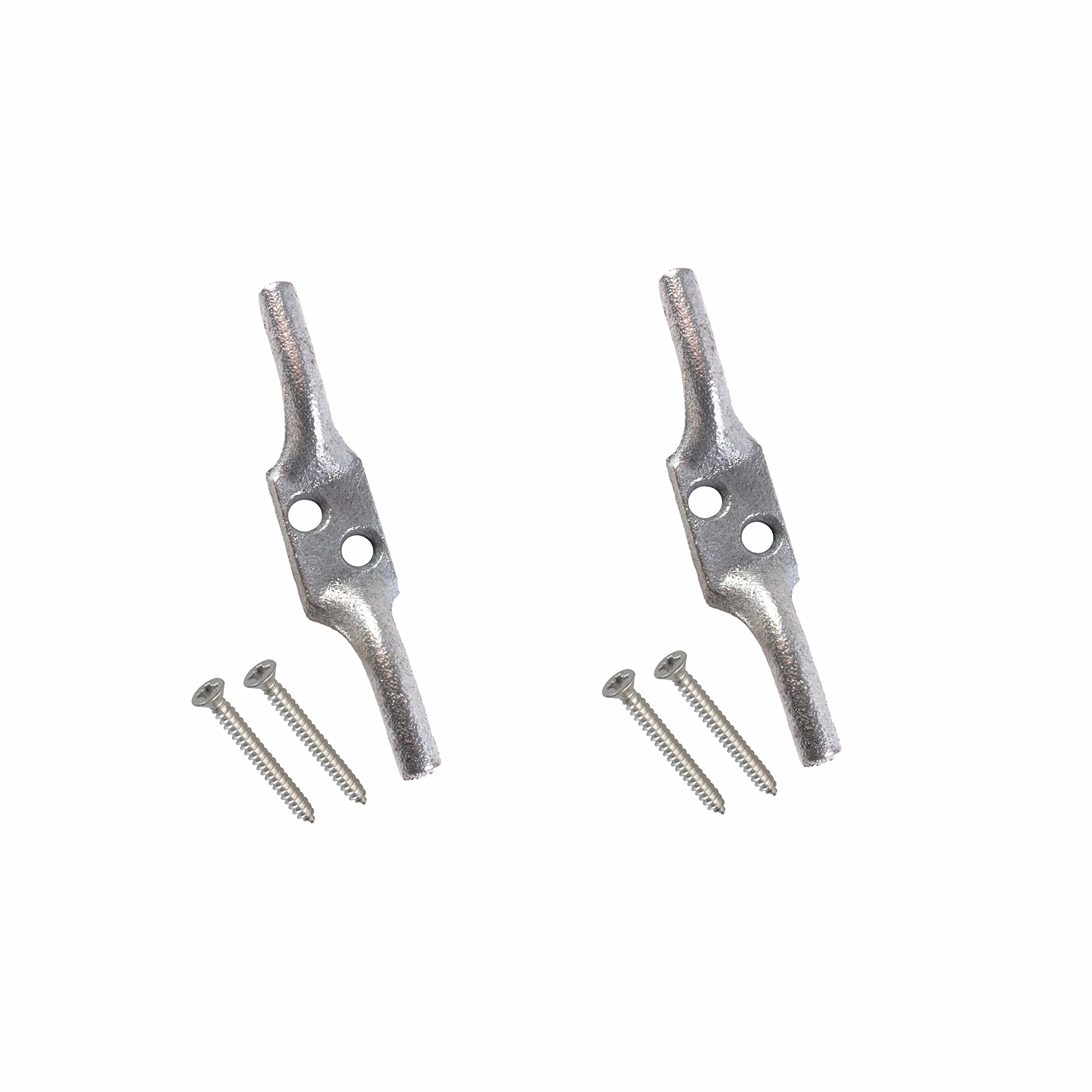 SUL Galvanised Cleat Hook 100mm (4 inch) - Heavy Duty for Rope, Cord, Flagpole, Trailer, Roman Blind, Washing Line - With Screws (2 Pack)