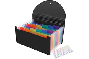CASAON A6 Black Plastic File Folder with 13 Pockets for Storage and Organization