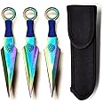 Avias Knife Supply Steel Anime 3 Piece Kunai Thrower Throwing Blades Display Set Japanese Ninja, 6-1/2-Inch Overall for Recreation… (Rainbow Leaf Style)