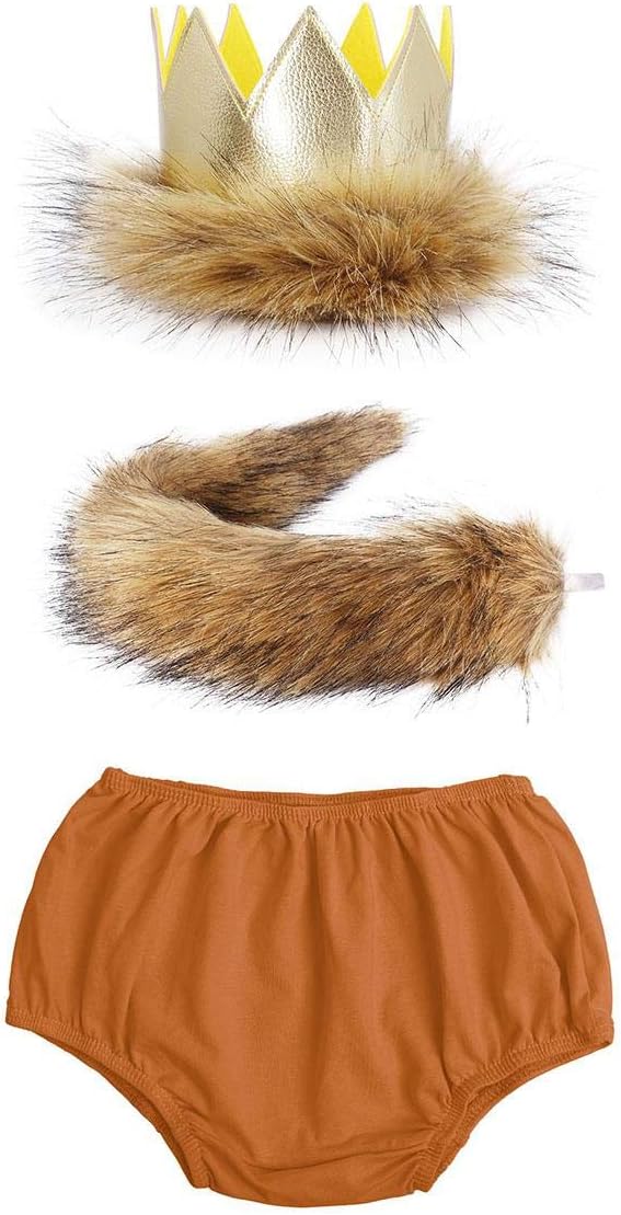 IBTOM CASTLEBaby Boys 1st/2nd Birthday Cake Smash Outfits Lion Wild One Crown Party Costume Shorts Bowtie Suspenders Tail