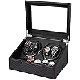 J&T Technology Watch Winder for Automatic Watches,4 Watch Winders and 6 Watch Storages with Japanese Mabuchi Quiet Motor,Watches Winder Box for Rolex - AC Adapter Included(Carbon Fiber Leather)