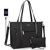 Laptop Tote Bag for Women 17 Inch, Teacher Bag with Compartments Large Work Tote Bag with USB Port Laptop Purse Professional Computer Bag Business Office Work Organized Bag with Shoulder Straps (2pcs)
