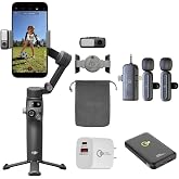 DJI Osmo Mobile 8 Gimbal Stabilizer for Phone, Native Tracking with Audio &amp; Lighting, 360&deg; Pan Rotation, Extension Rod &amp; Tripod, Robust 3-Axis Stabilization + Wireless Mic Set + Charger + Wall Charger