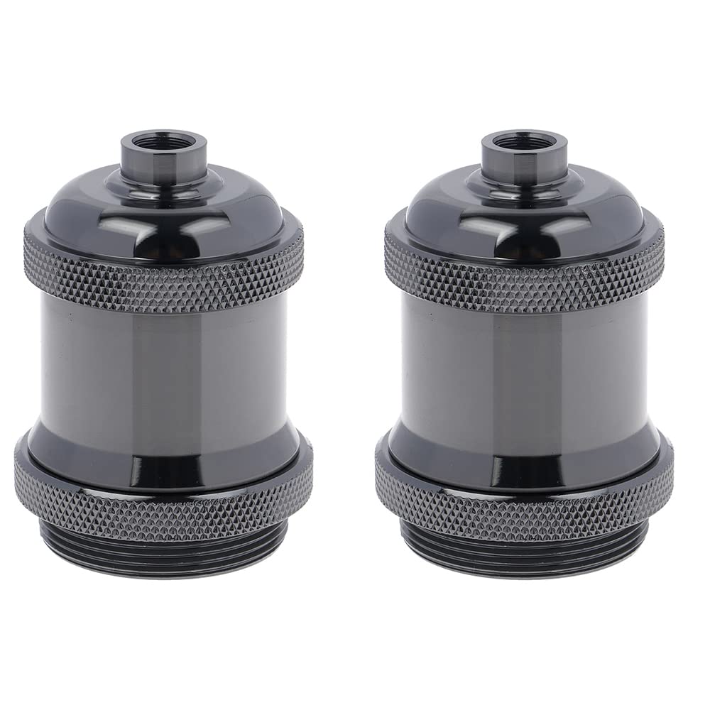 CENPEK 2Pcs E26 E27 Lamp Socket With Shade Ring,Light Bulb Socket Holder Screw In Standard Base Medium Retro Pendant Bulb Hold Light Cage Cover-Black