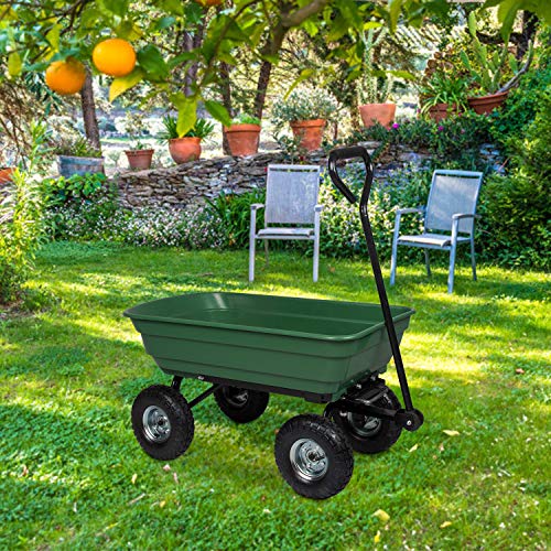 Garden Dump Cart Wagon Gardening Trolley Cart with Steel Frame and