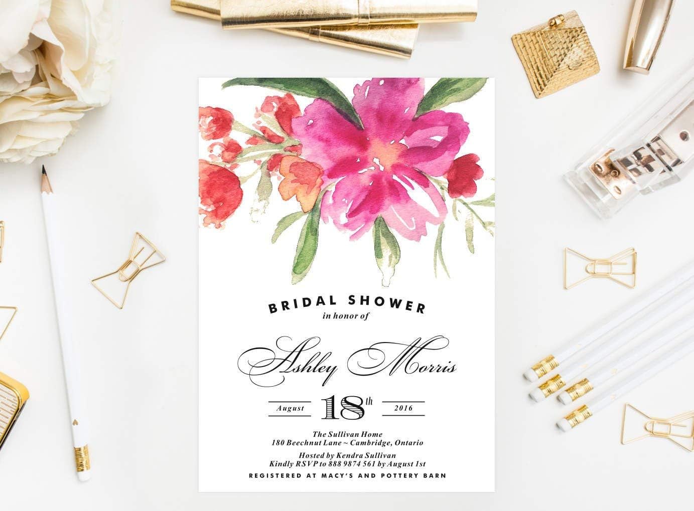 Amazon Com Dozili Bridal Shower Invitation Hot Pink Hand Painted