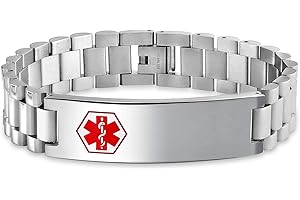 BLING JEWELRY Personalize Medical Identification Medical ID Band Link Bracelet for Men Steel 8.5in Custom Engraved
