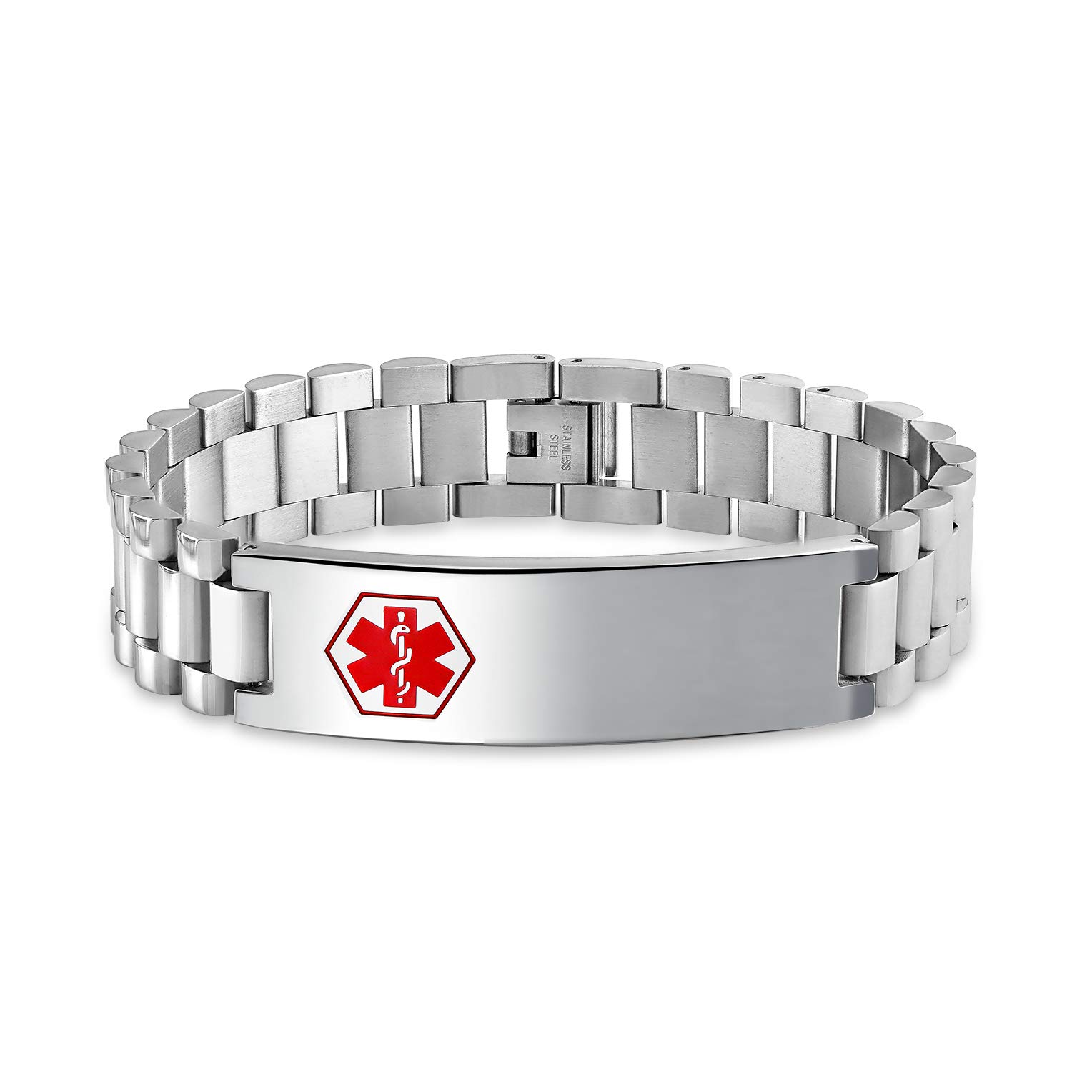 Bling Jewelry Customized Blank Medical Identification Medical ID Band Link Bracelet For Men Stainless Steel 8.5 Inch