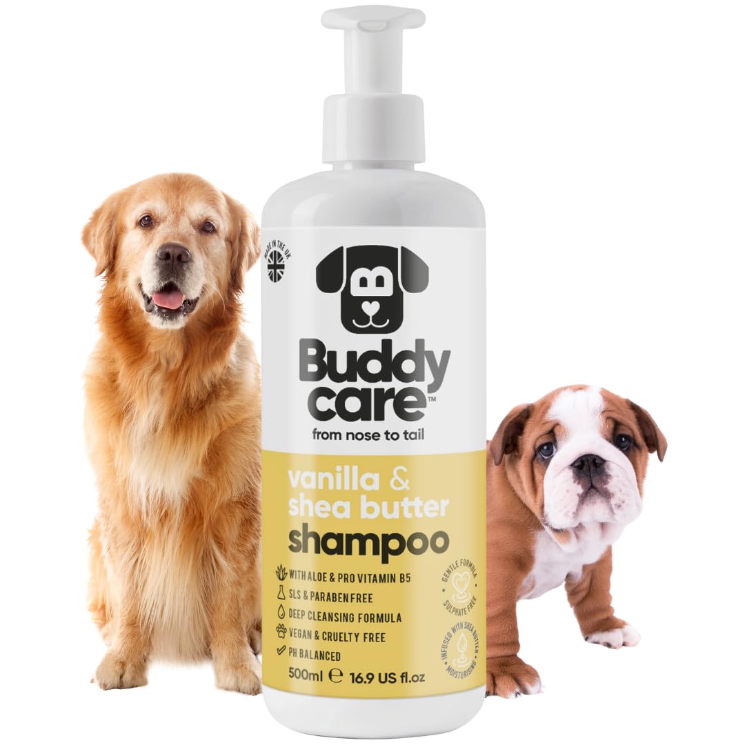 Buddycare Vanilla & Shea Butter Dog Shampoo Sensitive Skin (500ml) Moisturising Shampoo for Dogs With Aloe Vera and Pro Vitamin B5