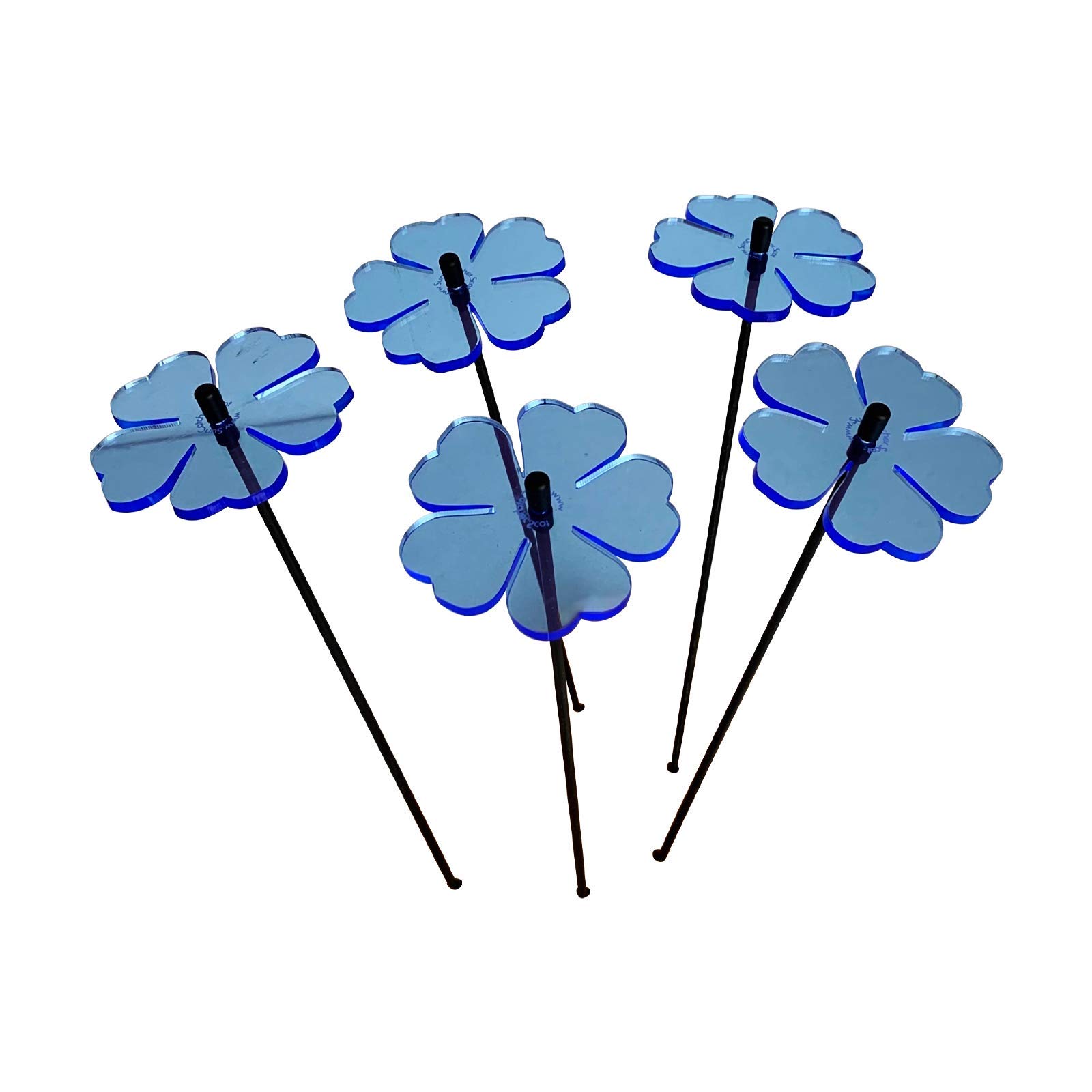 Sun Catcher Garden Decor Glowing Double Blossoms Ornaments Set of 5 Garden Stakes 25cm/9.8 inches high Indoor Outdoor Yard Gardeners Gift, Colour:fluorescent Blue