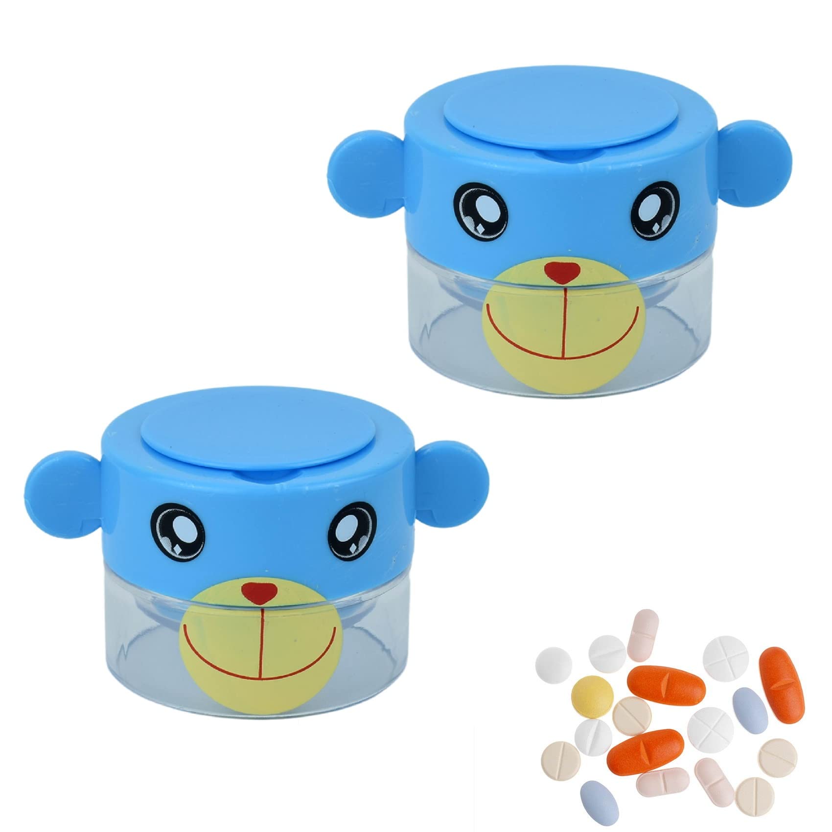2 Pcs Pill Crusher and Grinder, Professional Pill Pulverizer, Tablet Crusher for Pills, Vitamins, Tablets, Elderly, Children, Pets (Blue Bear)