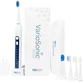 PRO-SYS&reg; VarioSonic Plus+ Professional Electric Toothbrush Full Kit, Rechargeable Powered Toothbrush with Travel Case, 5 Brush Heads, 5 Modes, Extra Long Battery, Pressure Sensor and Timer (White)