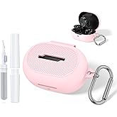 for Bose New QuietComfort Earbuds (2024) Case Cover with Cleaning Kit, Soft Silicone Protective Earbuds Case with Carabiner, Logo and Front LED Visible (Pink)