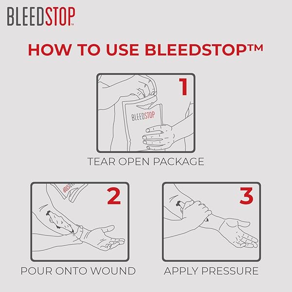 BLEEDSTOP™ FIRST AID POWDER FOR BLOOD CLOTTING, TRAUMA KIT, BLOOD THINNER PATIENTS, CAMPING SAFETY, AND SURVIVAL EQUIPMENT FOR MODERATE TO SEVERE BLEEDING WOUNDS OR NOSEBLEEDS – 4 (15G) POUCHES