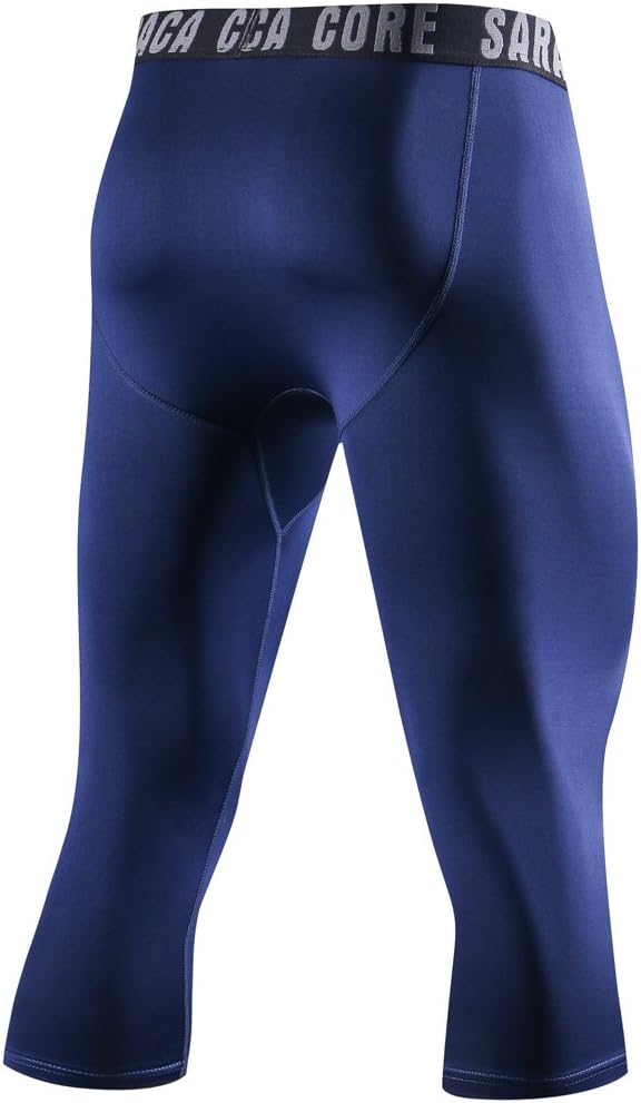 saraca core Men‘s Compression 3/4 Pants Running Workout Tights Youth Sports Baselayer Football Leggings : Clothing