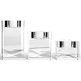 3 Pcs Crystal Candle Holders, Square Glass Tea Light Candle Holders, Clear Votive Candlestick Holders for Table Centerpieces,Wedding,Dinner Party,Home Decor, Living Room, Bedroom, Fireplace Mantel (S)