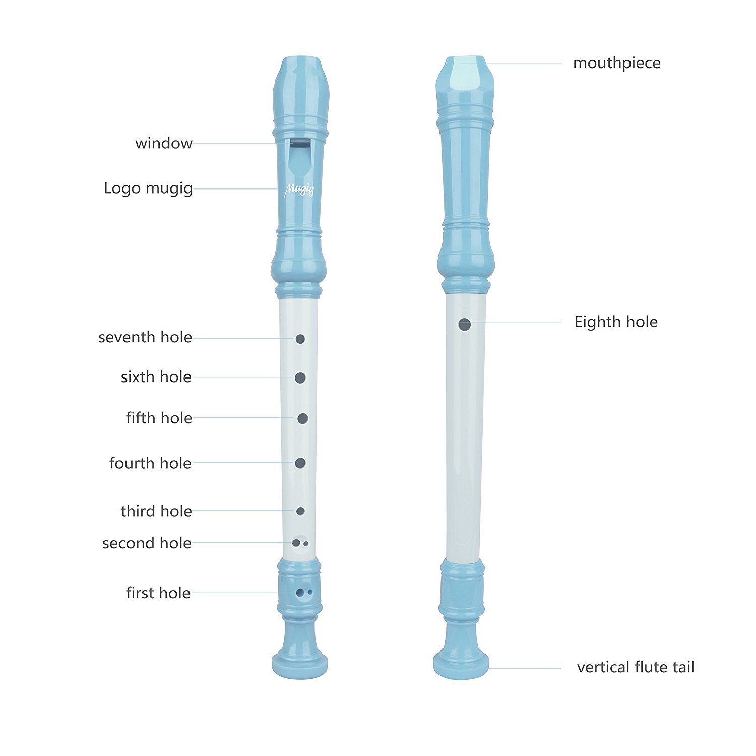 Mugig Recorder Instrument Clarinet with C Key Chromatic German Recorder with Turnable Tone, Beginners and Kid Friendly (Blue)