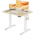 Claiks Standing Desk, Electric Height Adjustable Stand Up Desk, 35x20 Inches Sit Stand Desk for Home Office Desk, Nature Top/White Frame