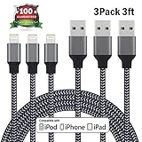 Xcords iPhone Charger Cable 3Pack 3FT Nylon Braided Lightning Charging Cord Compatible with iPhone X/ 8/ 8 Plus/ 7/ 7 Plus/ 6/ 6 Plus/ 6S/ 6S Plus/ SE/ 5S/ 5, iPad iPod and More (Black)